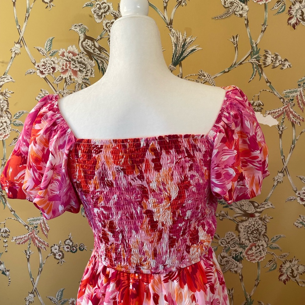 Dress A-Line Fit and Flare Red and Pink‎ Floral Size Medium - Picture 3 of 7